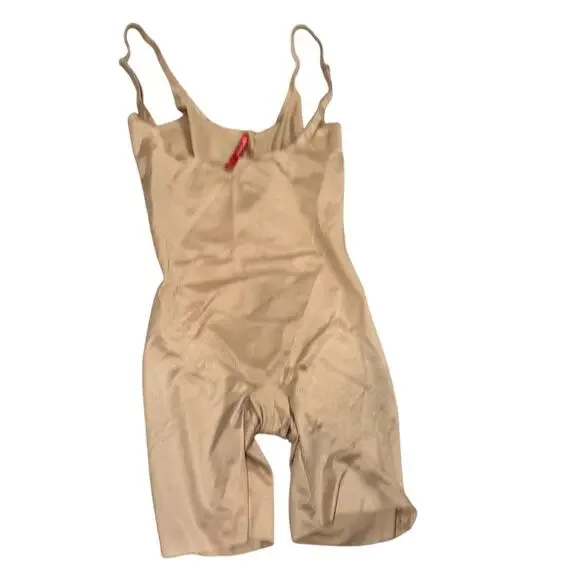 Spanx Thinstincts 2.0 Open-Bust Mid-Thigh Shapewear Bodysuit Nude Size S NWOT